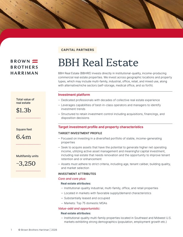 BBH Real Estate tear sheet