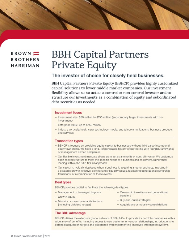 BBH Capital Partners Private Equity Tear Sheet 2026