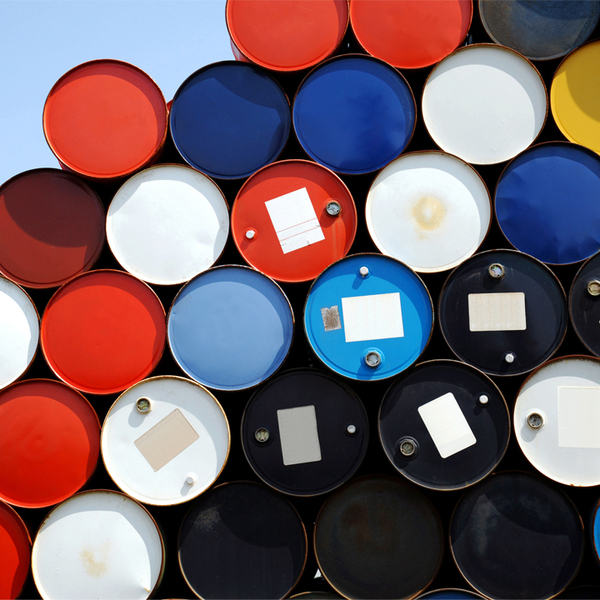 Colorful stacked oil drums