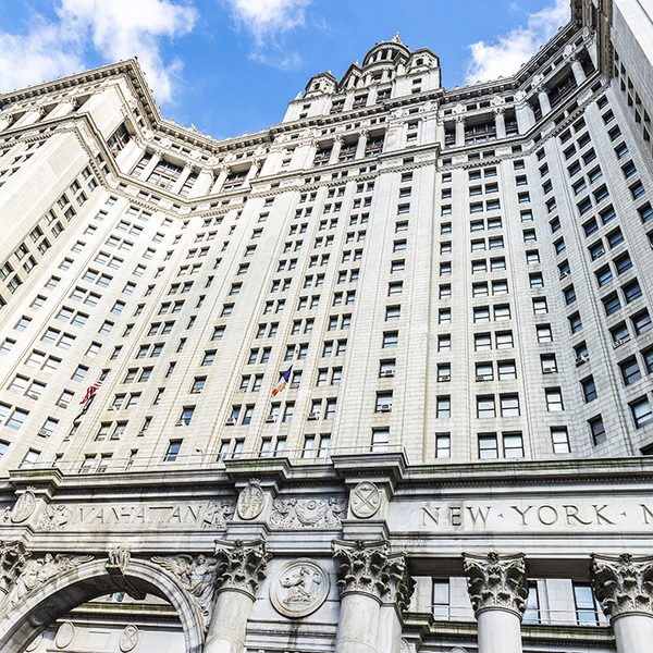 Facade of the Manhattan Municipal Building in Manhattan, New York City