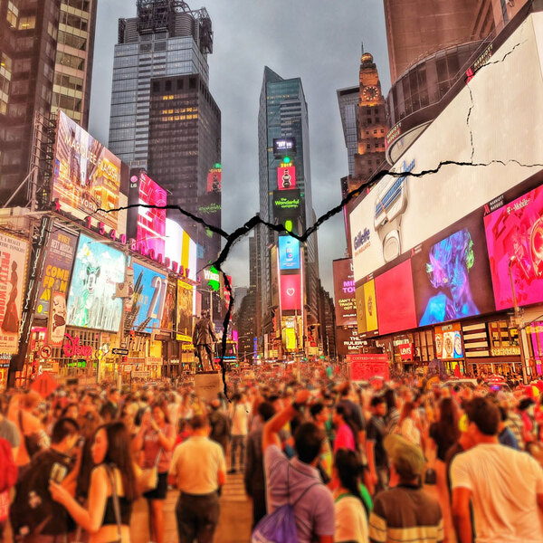 New York Times Square Summer with a large crack