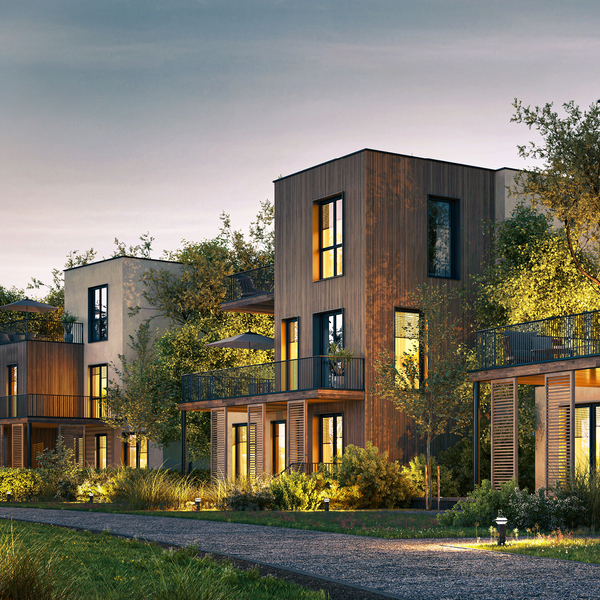 Evening view of the beautiful houses of modern architecture