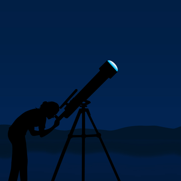 person looking through telescope at night 