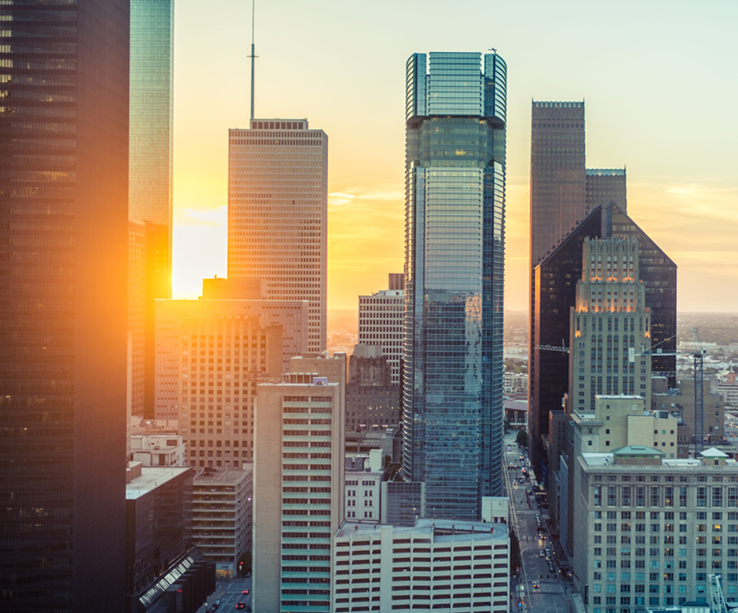 Houston's Skyline during sunset. 