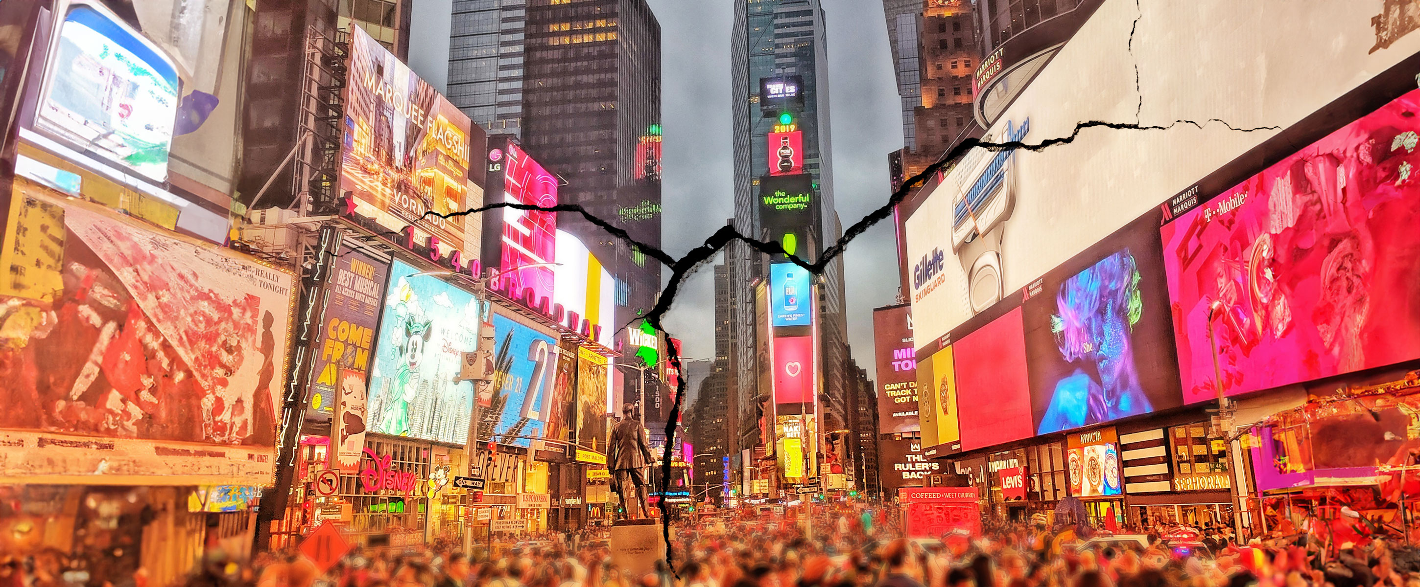 New York Times Square Summer with a large crack