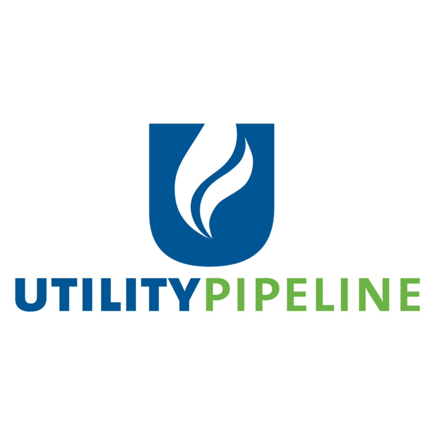 Utility Pipeline written in blue and green with a blue torch icon on a white background
